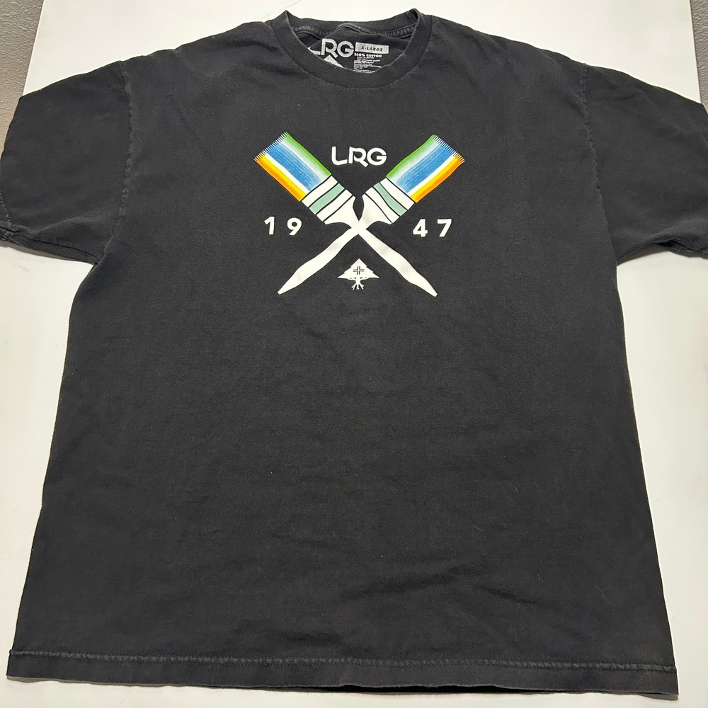 LRG Lifted Research Group Mens XL T-Shirt Black Paintbrush Graphic Logo Tee